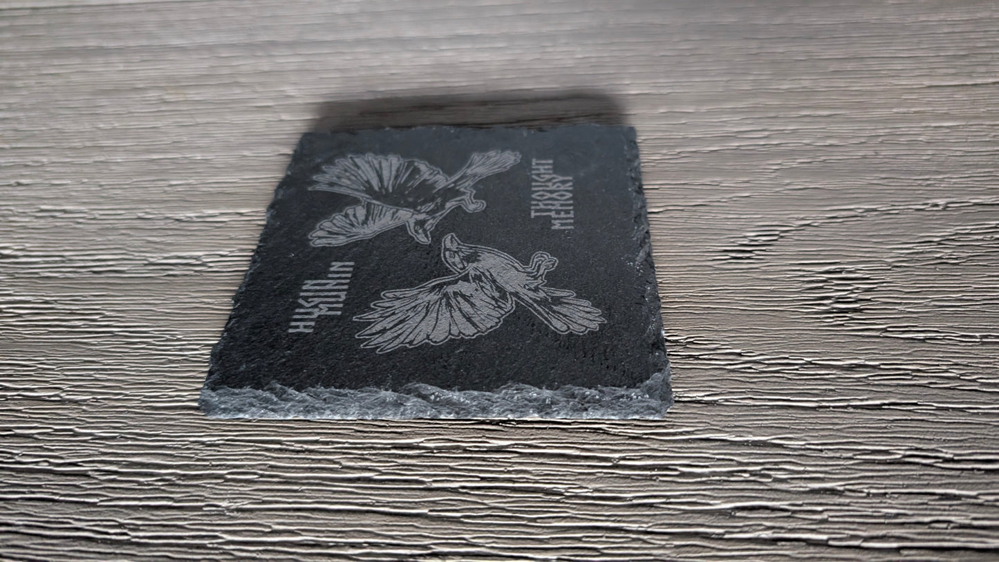 Hugin and Munin Thought and Memory Odin's Ravens Stone Coaster