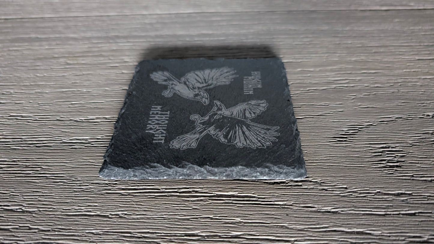Hugin and Munin Thought and Memory Odin's Ravens Stone Coaster