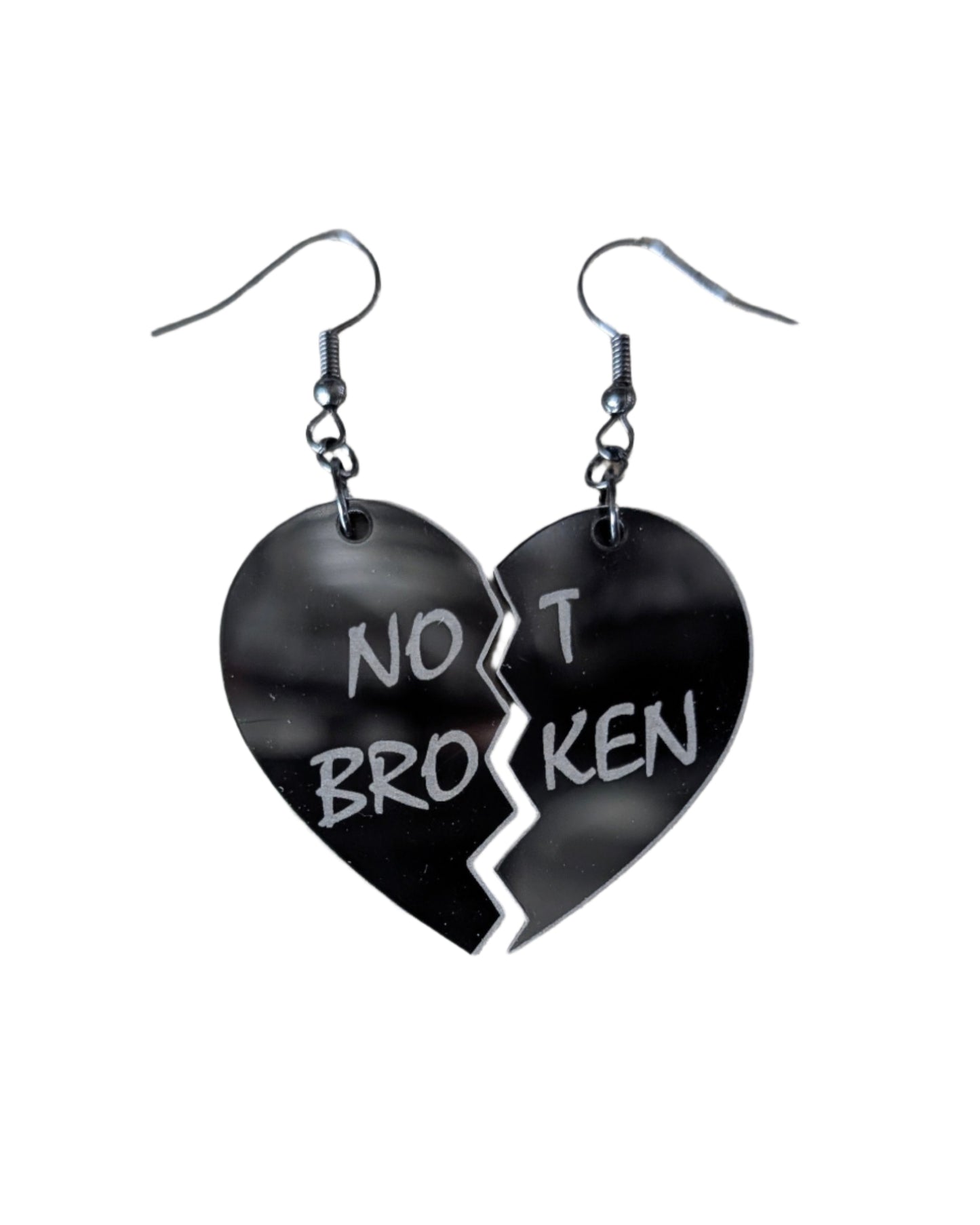 Not Broken Black Acrylic Dangle Heart Earrings