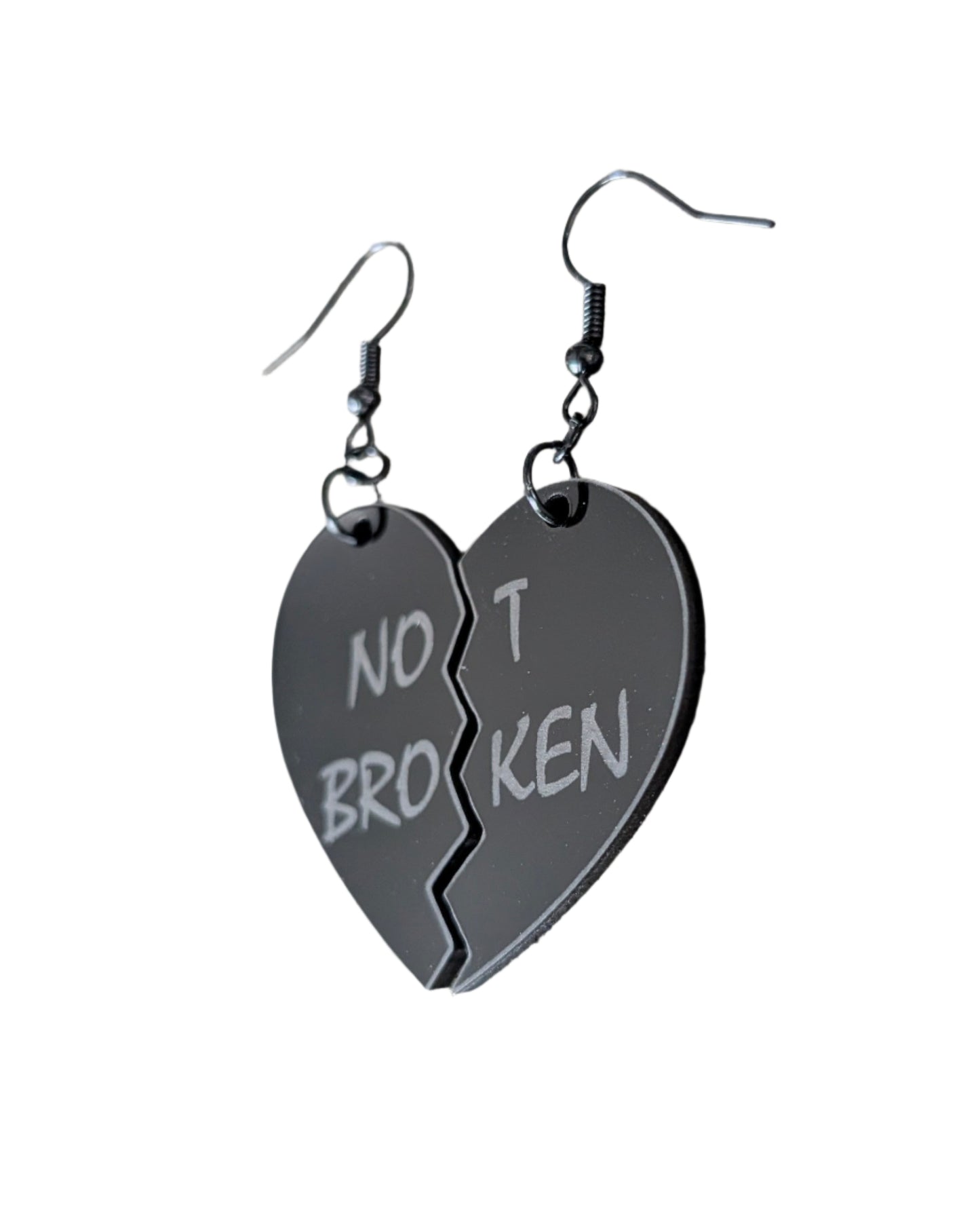 Not Broken Black Acrylic Dangle Heart Earrings