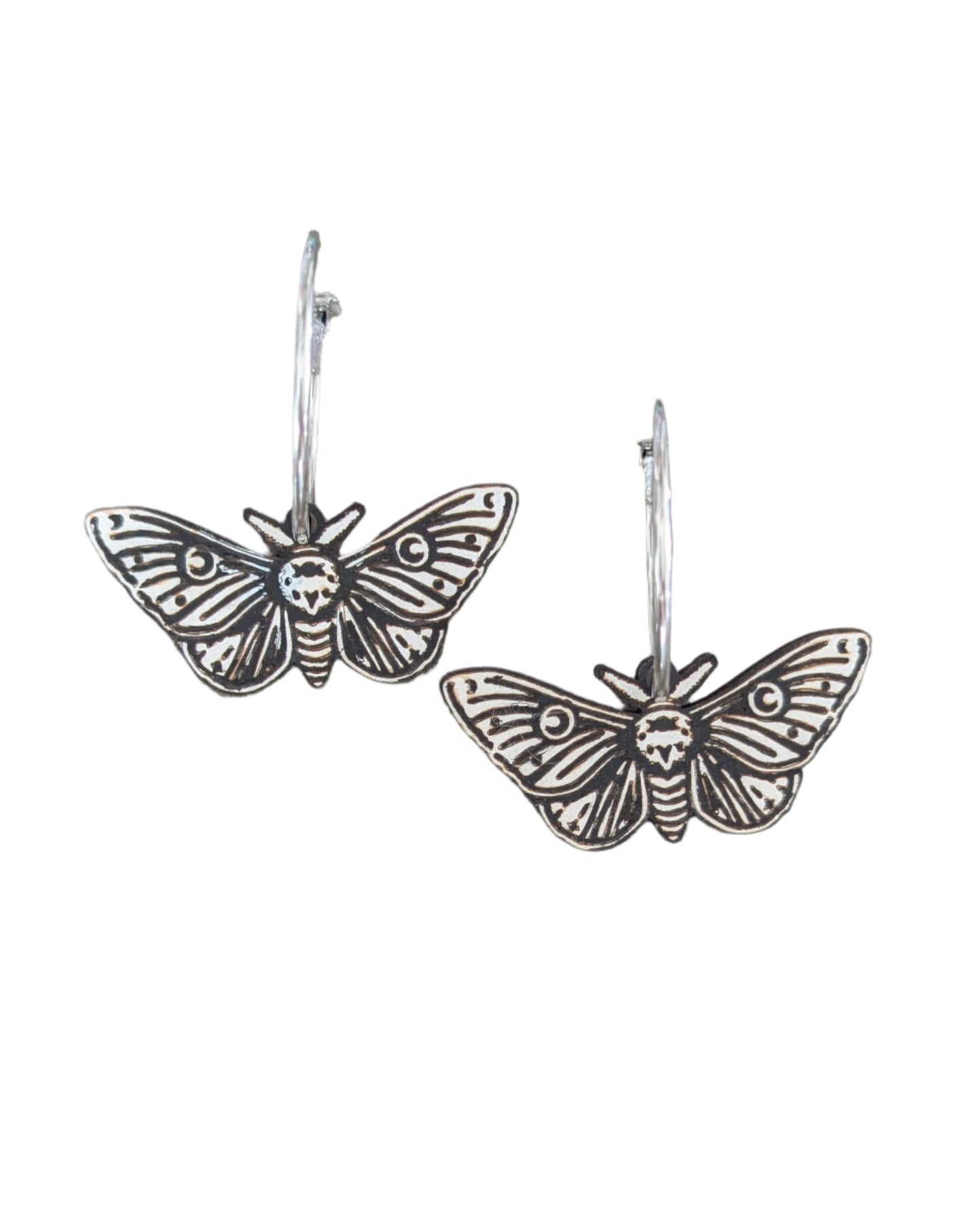 Moth Hand Painted Hoop Wooden Earrings