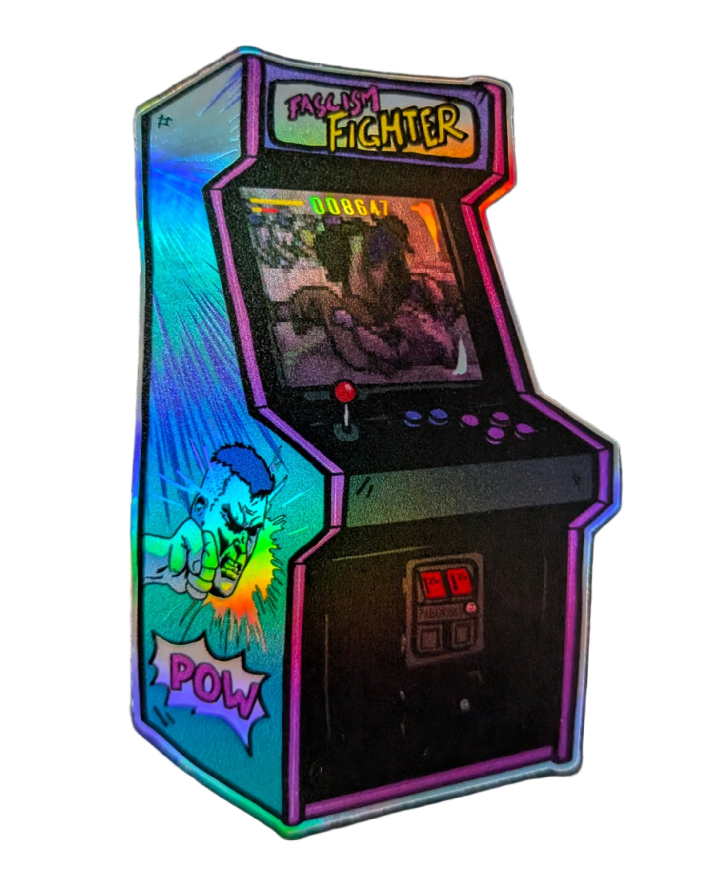 Fascism Fighter Arcade Game Holographic Sticker