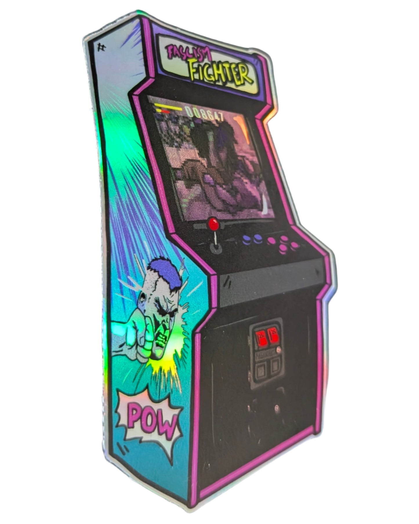 Fascism Fighter Arcade Game Holographic Sticker