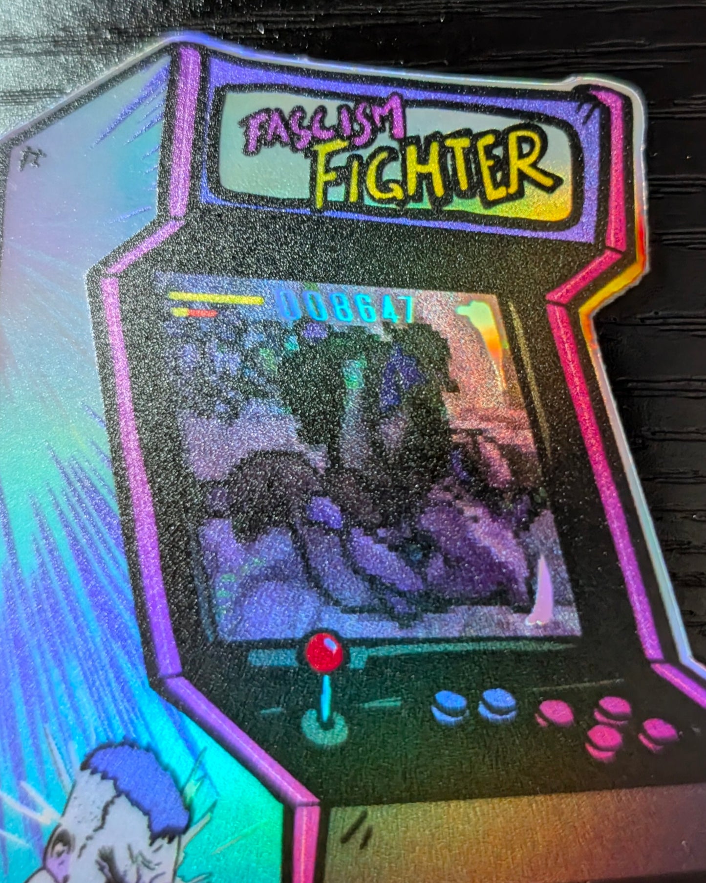 Fascism Fighter Arcade Game Holographic Sticker