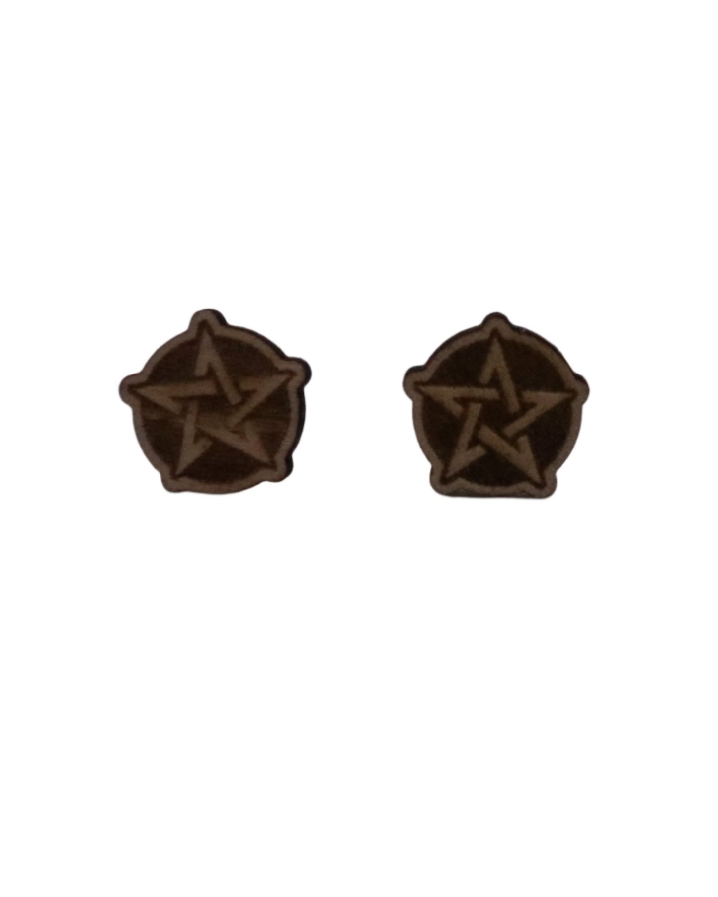 Pentacle Pentagram Wooden Stud Earrings