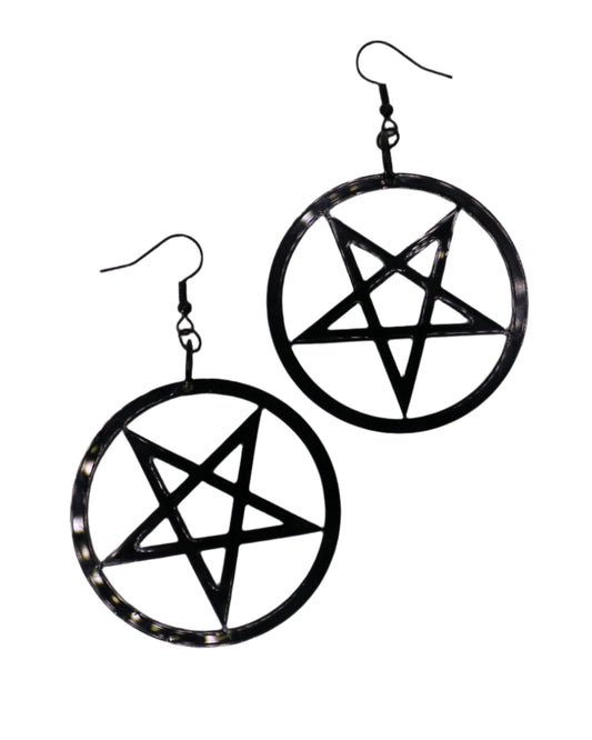 Inverted Pentacle Black Acrylic Dangle Earrings