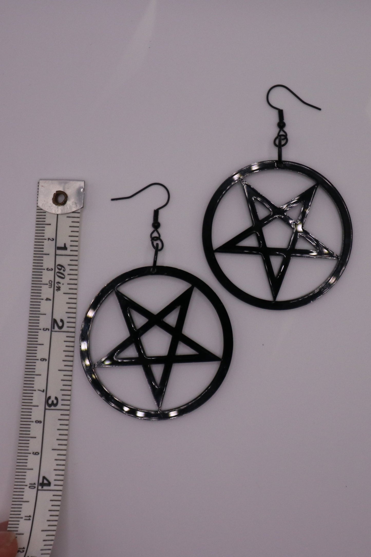 Inverted Pentacle Black Acrylic Dangle Earrings