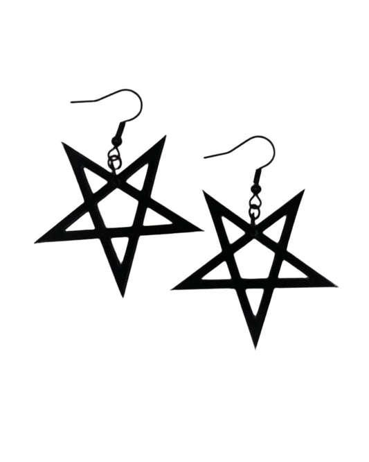 Inverted Pentagram Black Acrylic Dangle Earrings