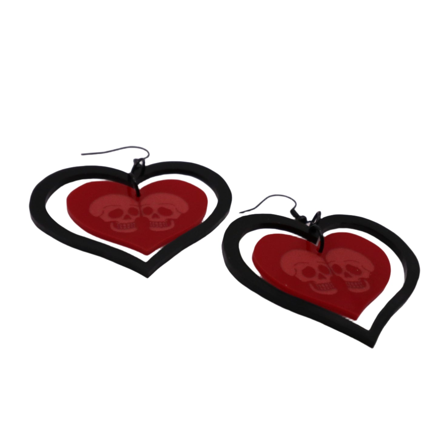 Skull Heart Outline Acrylic Dangle Earrings