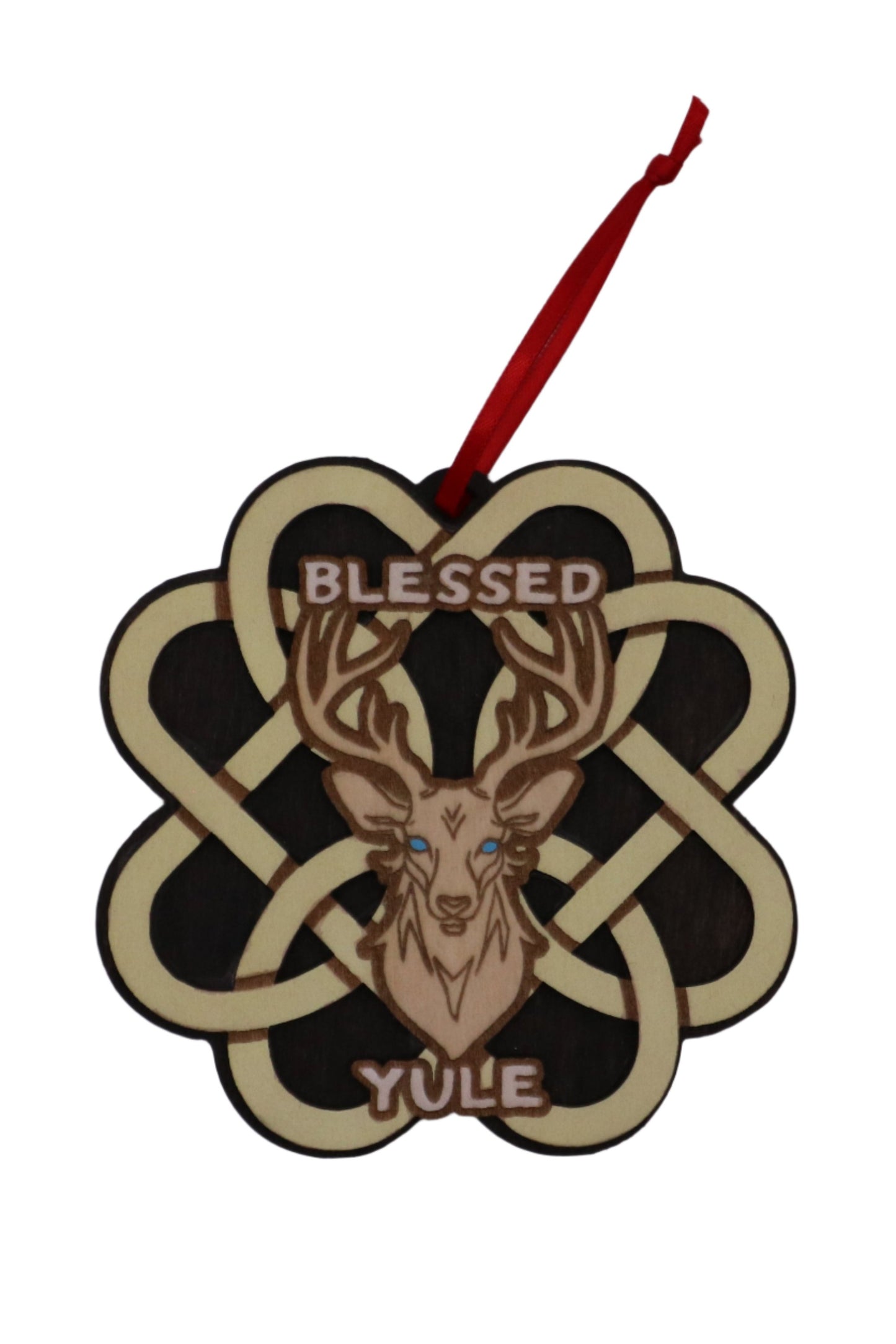 Yule Blessed Deer Wooden Holiday Ornament