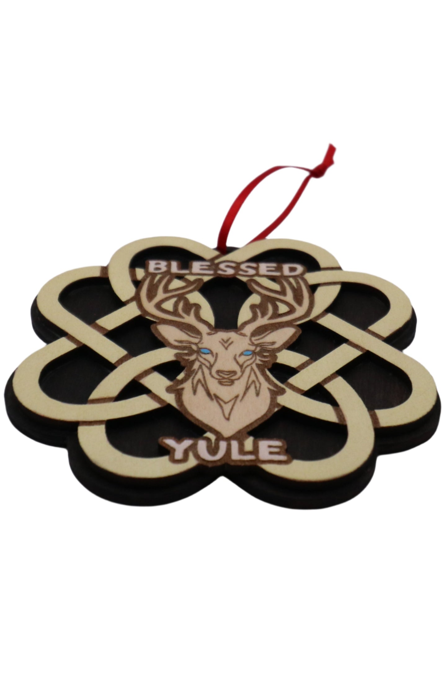 Yule Blessed Deer Wooden Holiday Ornament