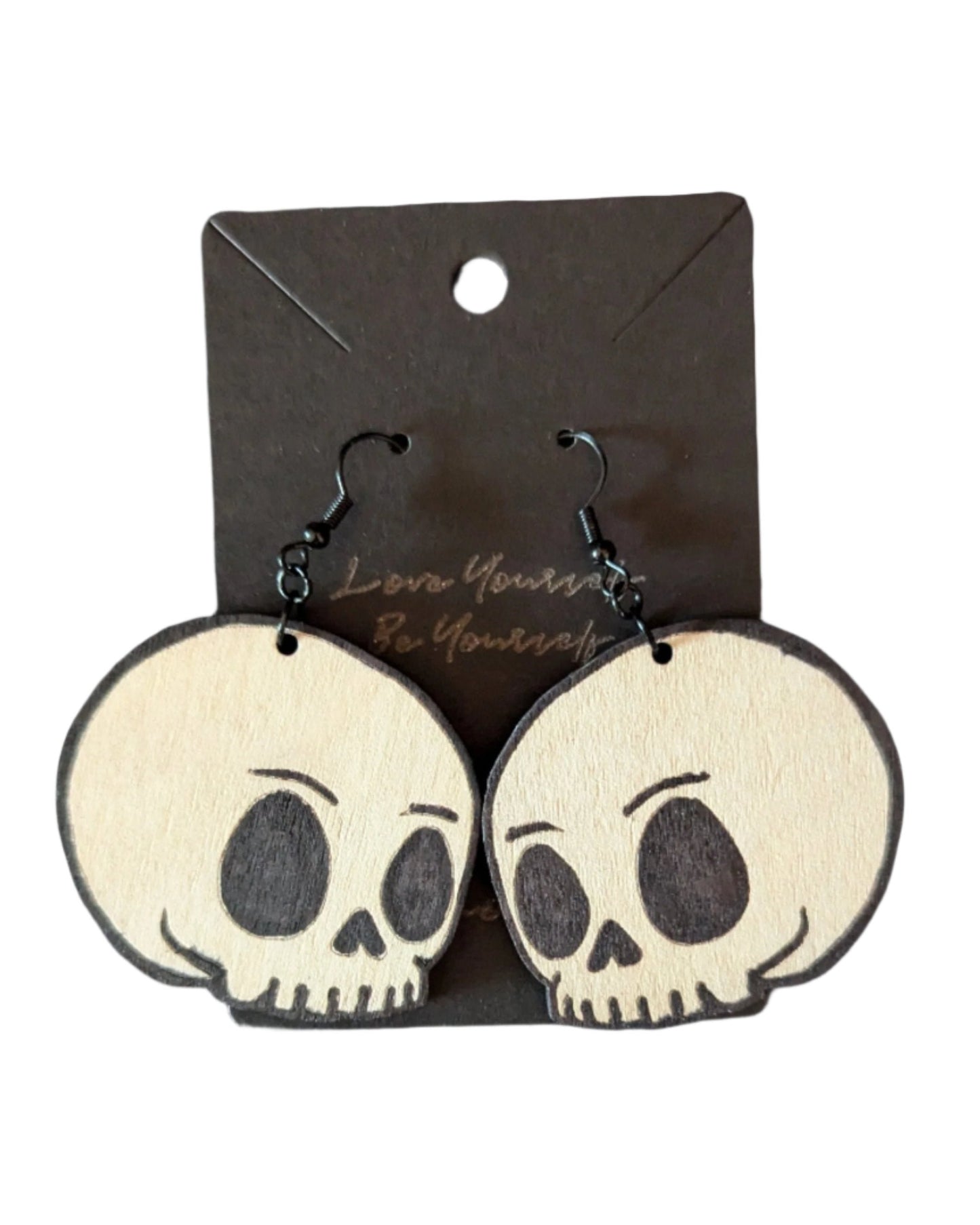 Big Skull Wooden Dangle Earrings