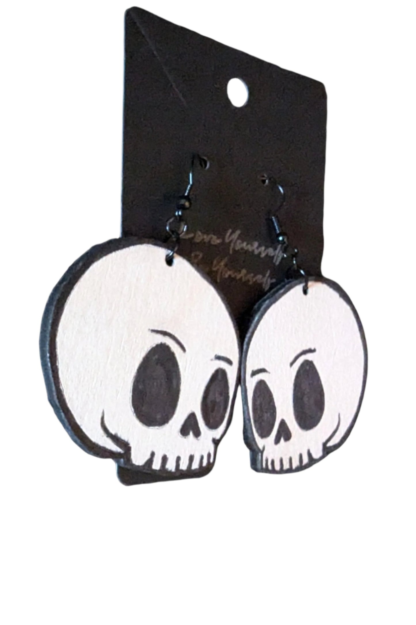 Big Skull Wooden Dangle Earrings