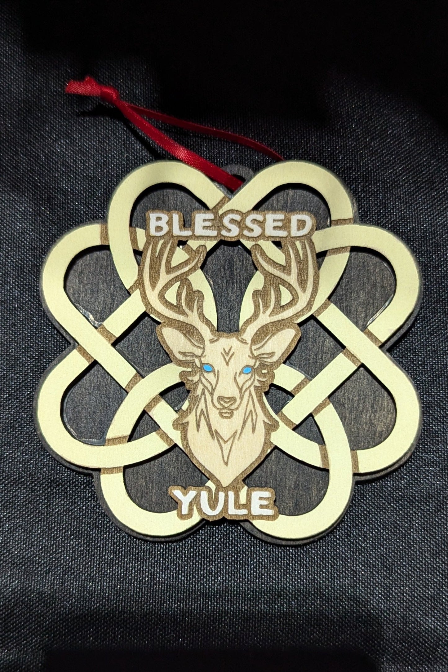 Yule Blessed Deer Wooden Holiday Ornament