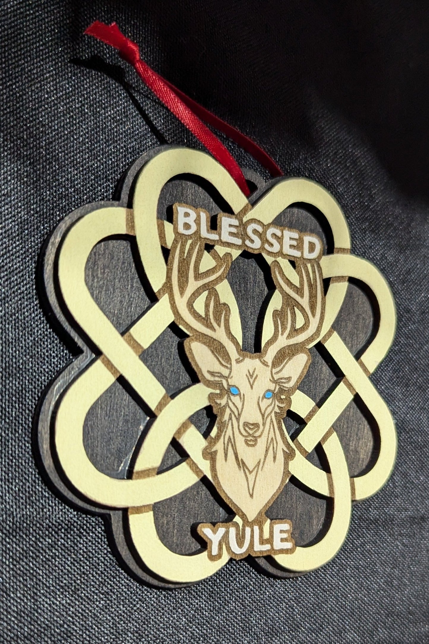 Yule Blessed Deer Wooden Holiday Ornament