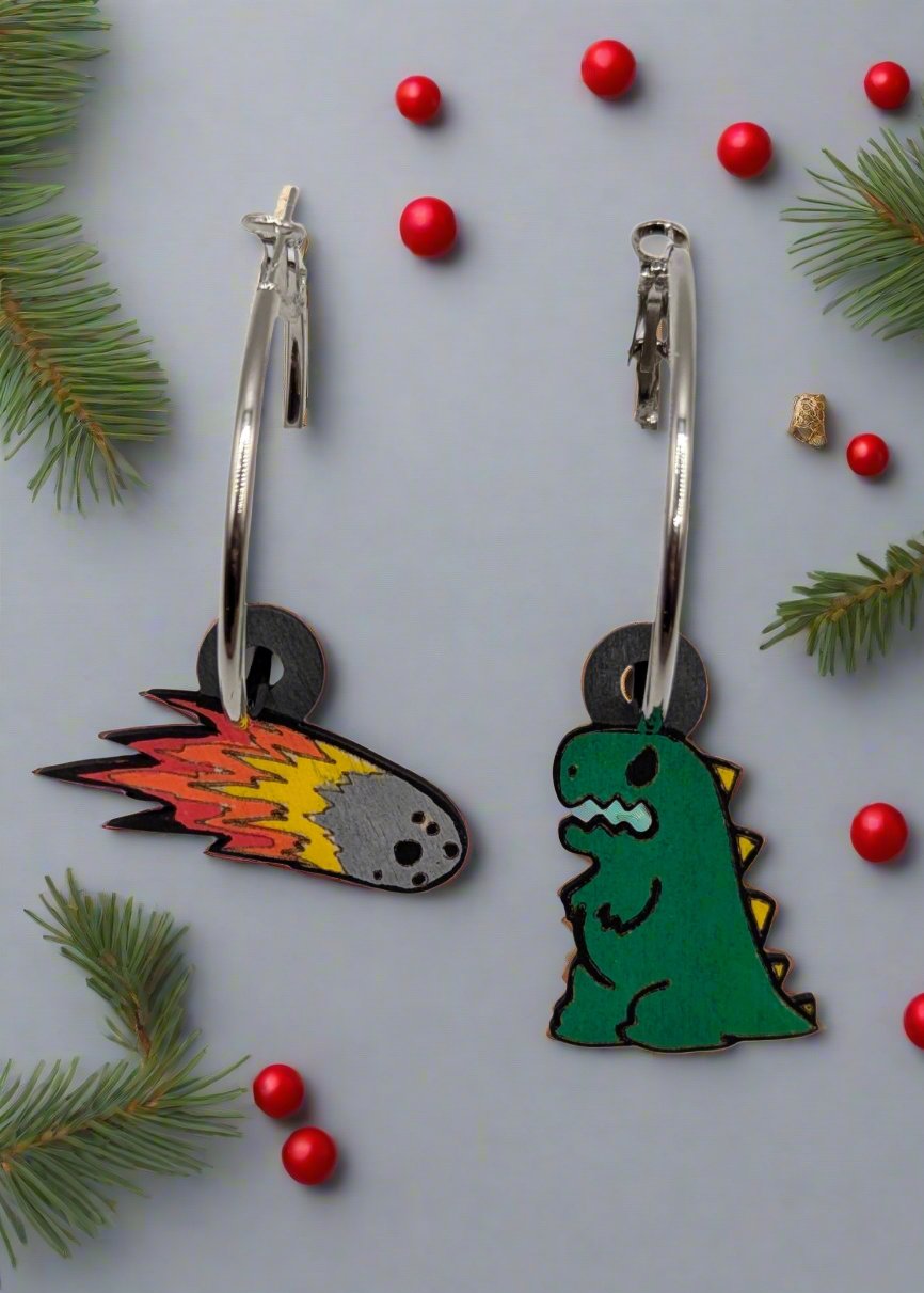 Dinosaur Meteor End of the World Hoop Earrings