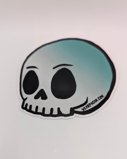 Cartoon Skull Teal Vinyl Sticker