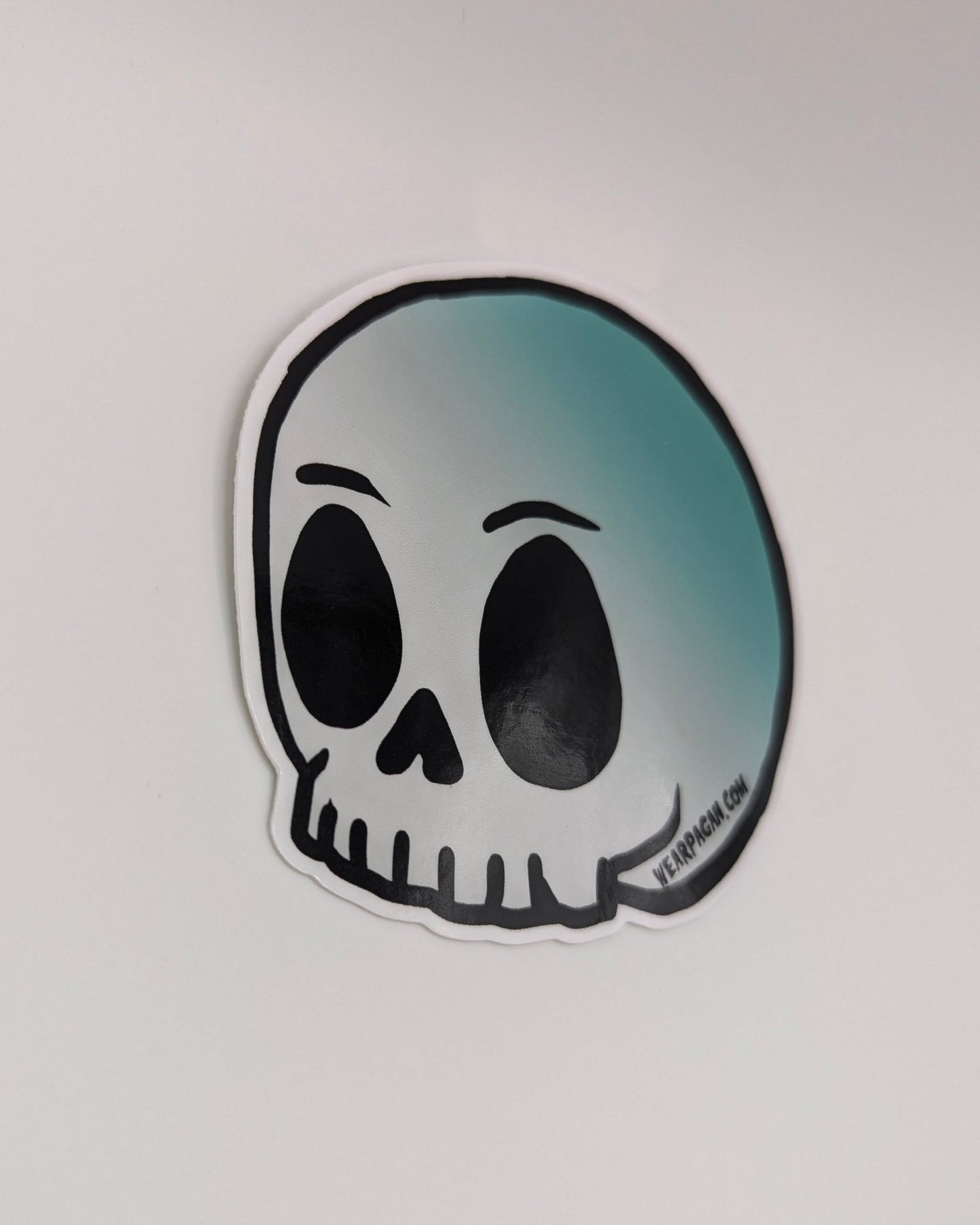 Cartoon Skull Teal Vinyl Sticker