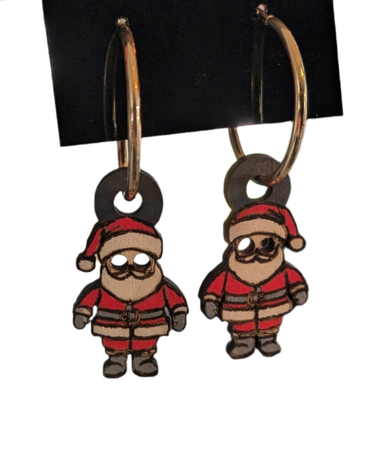 Mini Santa Hoop Wooden Earrings