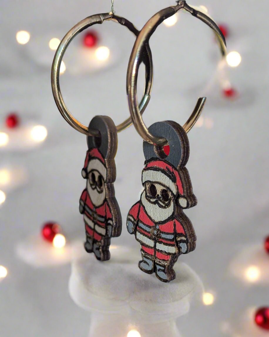 Mini Santa Hoop Wooden Earrings